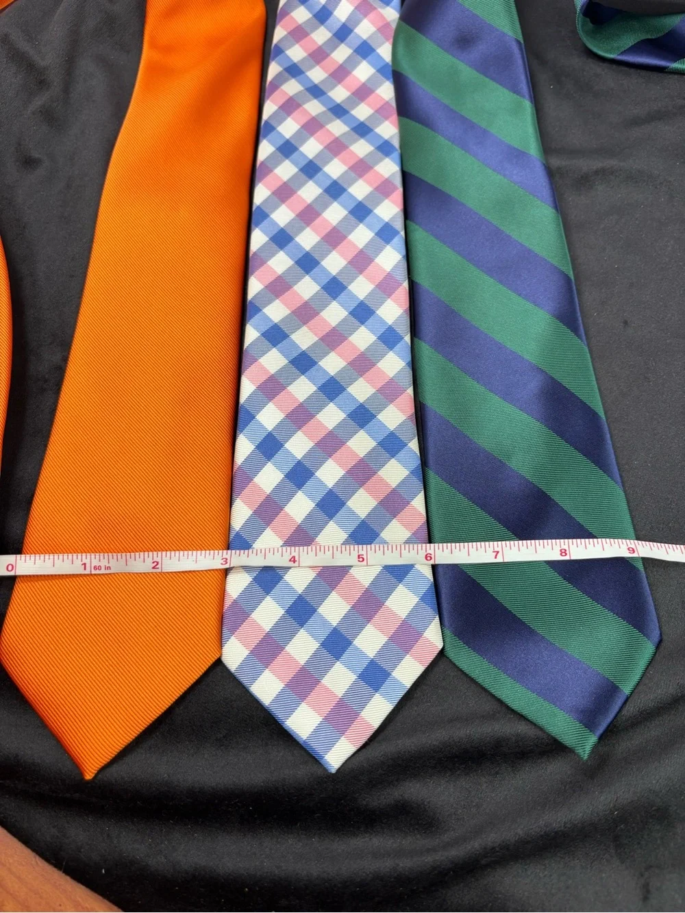 IZOD Men’s Necktie Lot of 3 – Orange, Plaid & Green/Navy Stripe Classic Ties